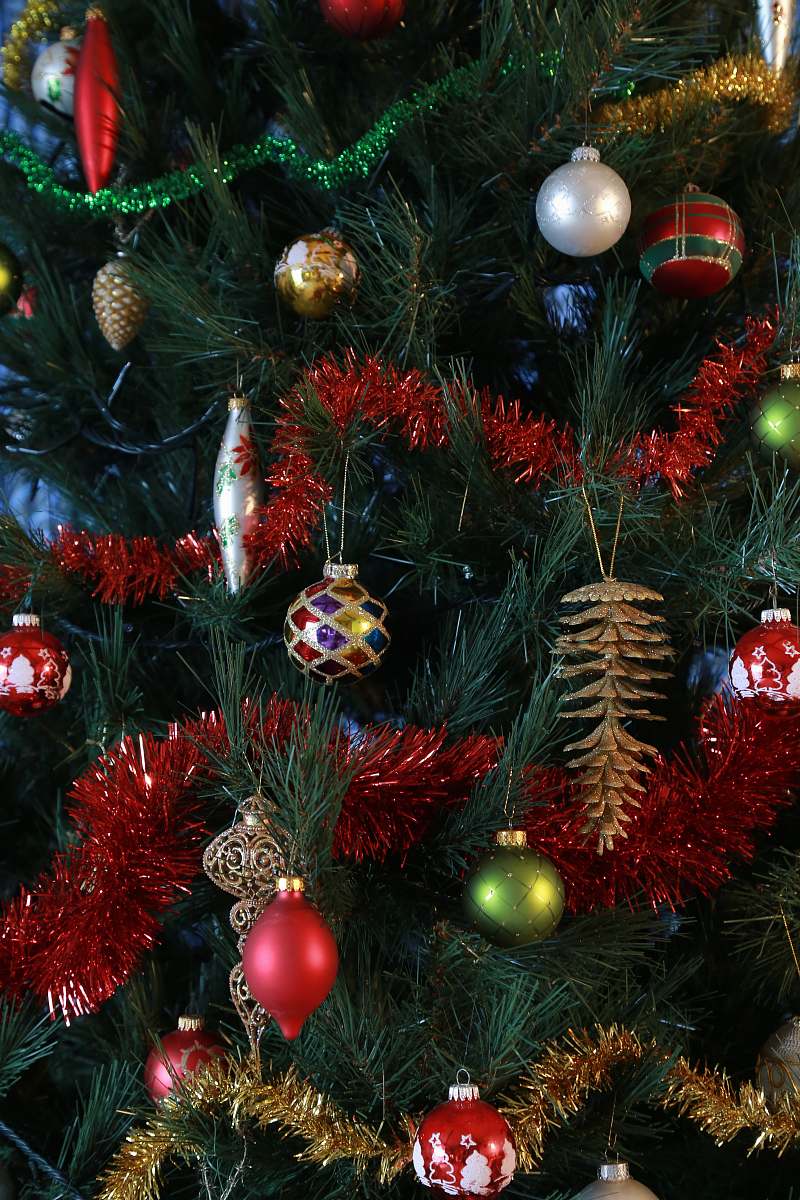 ornament red and green bauble balls plant